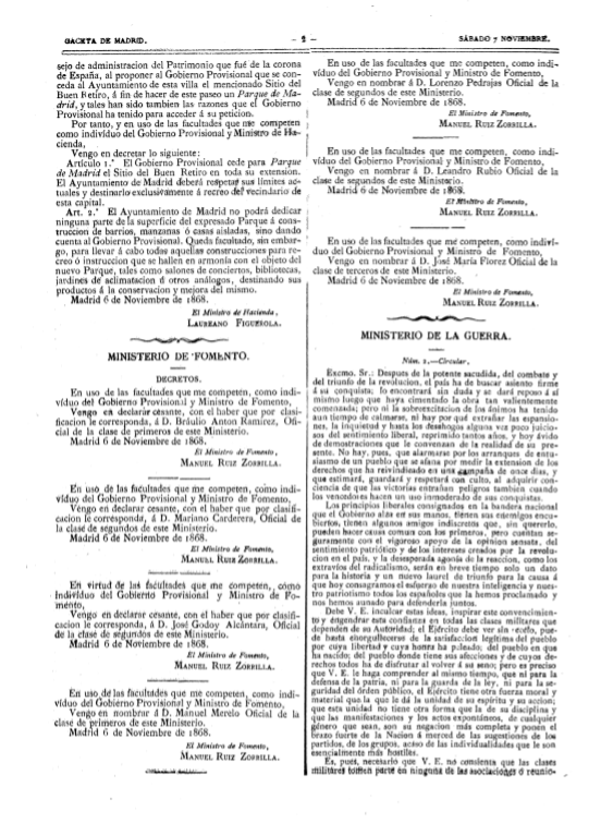 Decreto 6 de noviembre de 1868 de cesión del Retiro