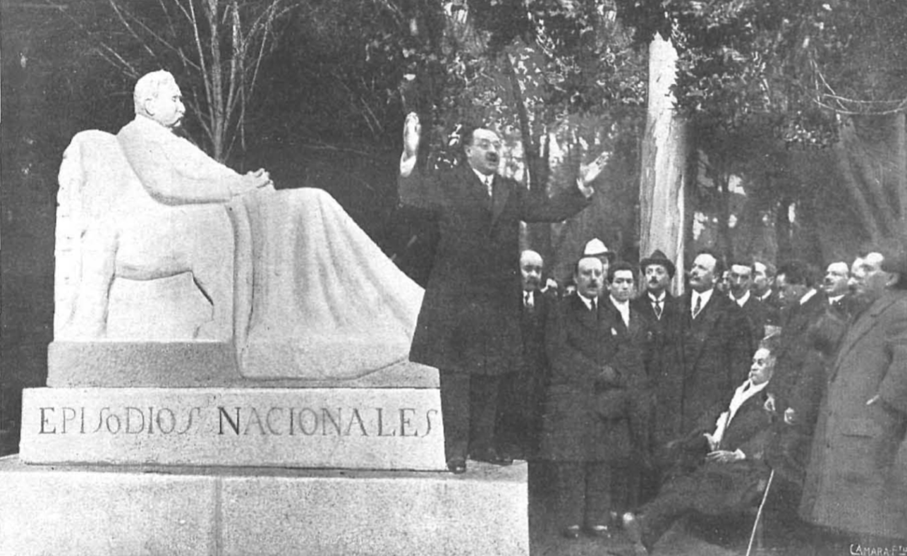 a inauguración del monumento a Galdós, en el periódico Nuevo Mundo de 1919