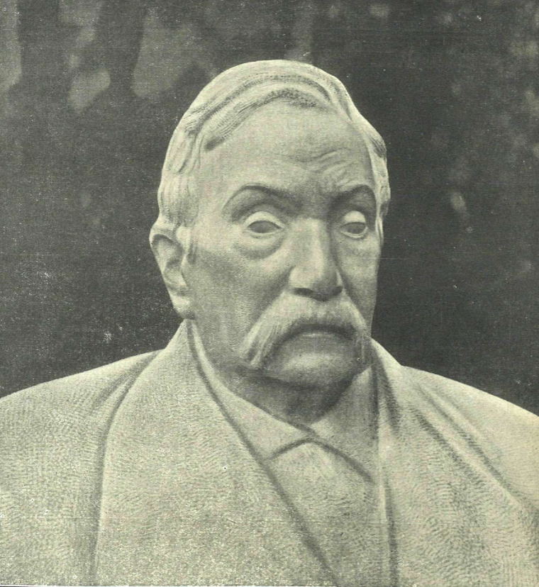 Busto de la estatua de Galdós en el Retiro, fotografiad en La Esfera en enero de 1919